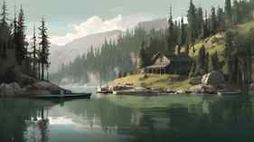 Escape to Serenity: An Evocative Illustration of a Mountain Lake thumb