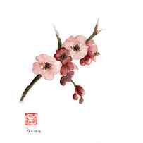 Cherry Blossom Flower Painting, Cherry Blossom Painting, Pink Cherry Home Decor, Plum flower Print by Mariusz Szmerdt