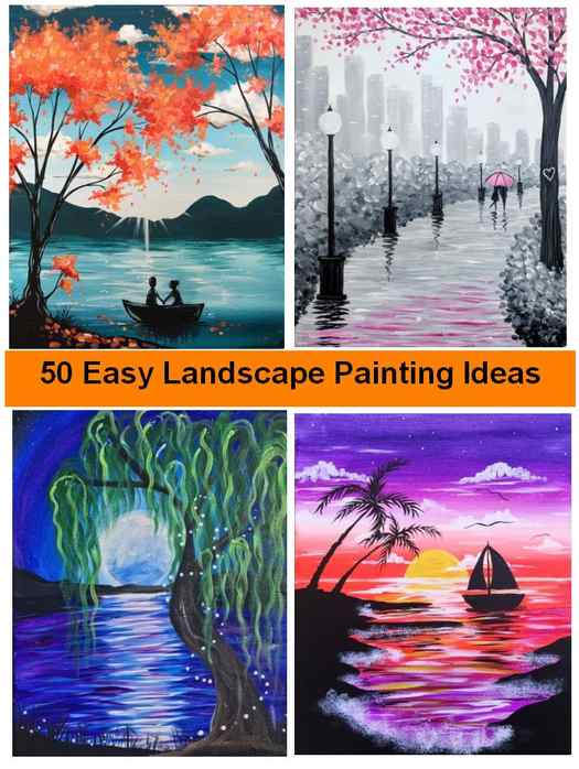 50 Easy Landscape Painting Ideas for Beginners, Simple Painting Ideas for Kids, Easy Acrylic Painting on Canvas, Easy Landscape Painting Ideas, Easy Abstract Wall Art Paintings