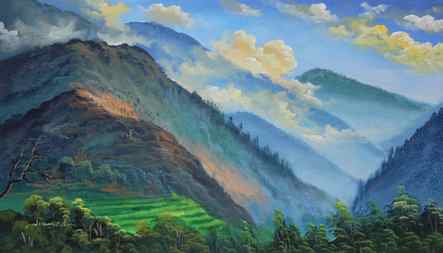 Mountain's scenery landscape (ART_3319_64726) - Handpainted Art Painting - 36in X 24in