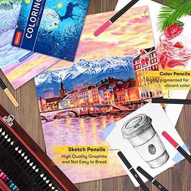 iBayam Art Supplies, 150-Pack Deluxe Wooden Art Set Crafts Drawing Painting Kit with 1 Coloring Book, 2 Sketch Pads, Creative Gift Box for Adults Artist Beginners Kids Girls Boys #3
