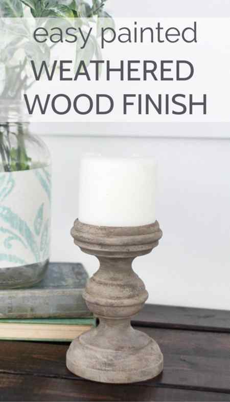 weathered wood finish on candle pin image with text overlay