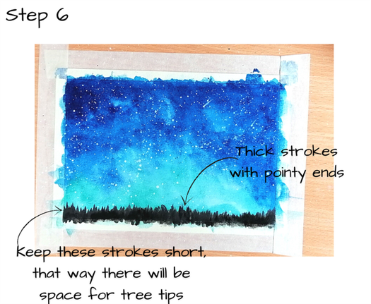 how to paint a starry nighttime forest painitng with watercolors