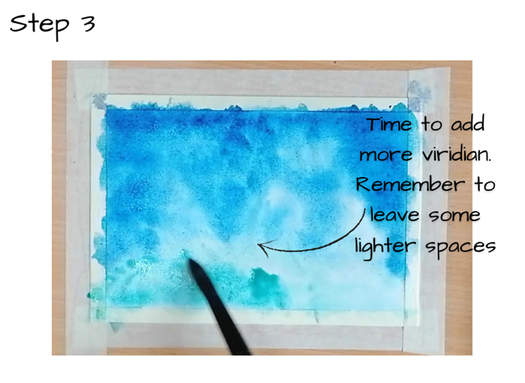 painting the background sky with watercolor.