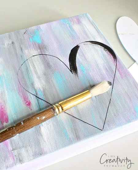 Tutorial for DIY Abstract Heart Painting canvas. The Creativity Exchange