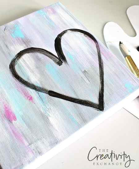 Tutorial for DIY Abstract Heart Painting canvas. The Creativity Exchange