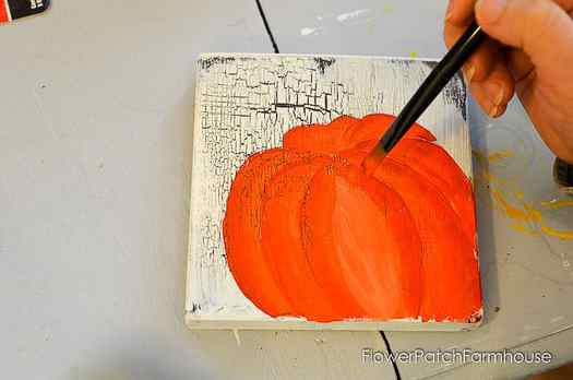 Highlight Center of pumpkin with lighter color acrylic paint