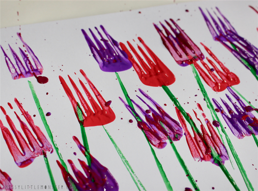 Fork Painting Flowers - Mother's Day Painting Ideas