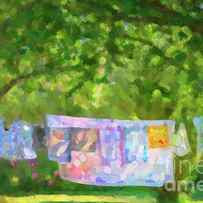 Laundry hanging in a garden by Delphimages Photo Creations