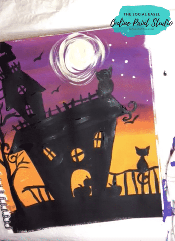 Kids Haunted House Painting Tutorial The Social Easel Online Paint Studio (1)