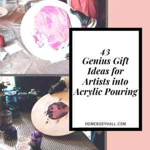 43 Genius Gift Ideas for Artists into Acrylic Pouring with two photos of pour painting on round wood canvases