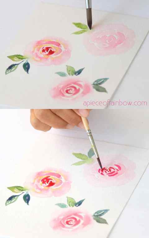 Let the paint dry, then add more layers to the watercolor flower