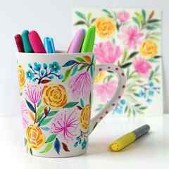 Create a beautiful watercolor flower DIY Sharpie mug that looks like hand painted Anthropologie ceramics! Video tutorial plus tips on durable finishes. - A Piece Of Rainbow