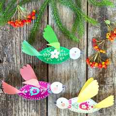DIY 3D paper birds with Scandinavian folk art inspired free patterns, these easy paper crafts make beautiful Christmas ornaments & year round decorations