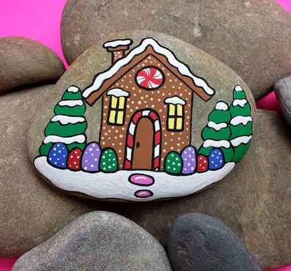 Gingerbread House Painted rock