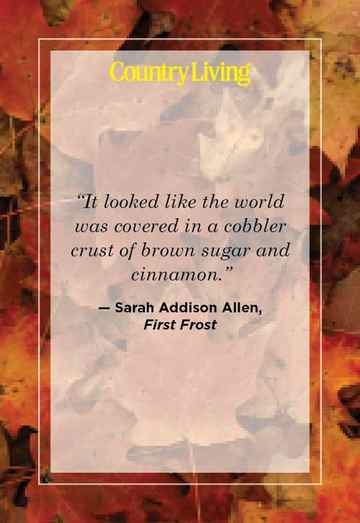 fall quote by sarah addison allen on background of fallen leaves
