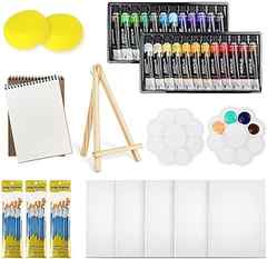 Sponsored Ad - Colorful Acrylic Painting Kit - Paint Supplies Set with 24 Colors, 30 Brushes, 5 Canvases, 1 Pad, 2 Palett. 