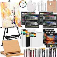 VISWIN 148 Pcs Super Deluxe Painting Kit with Tabletop & Field Easel, 96 Oil, Watercolor & Acrylic Paint Set, Canvas, Pain. 