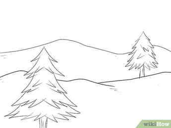 Step 3 Draw two or more pine trees.