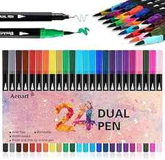 Dual Brush Markers for Adult Coloring Books, 24 Colored Journal Planner Pens Fine Point Marker for Art School Office Suppl. 