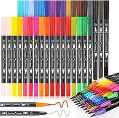 Soucolor Art Brush Markers Pens for Adult Coloring Books, 34 Colors Numbered Dual Tip (Brush and Fine Point) Art Marker Pe. 