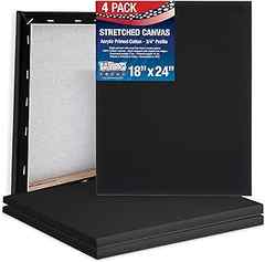 U.S. Art Supply 18 x 24 inch Black Stretched Canvas 12-Ounce Primed, 4-Pack - Professional Artist Quality 3/4