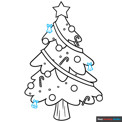 Cartoon Christmas Tree step-by-step drawing tutorial: step 9