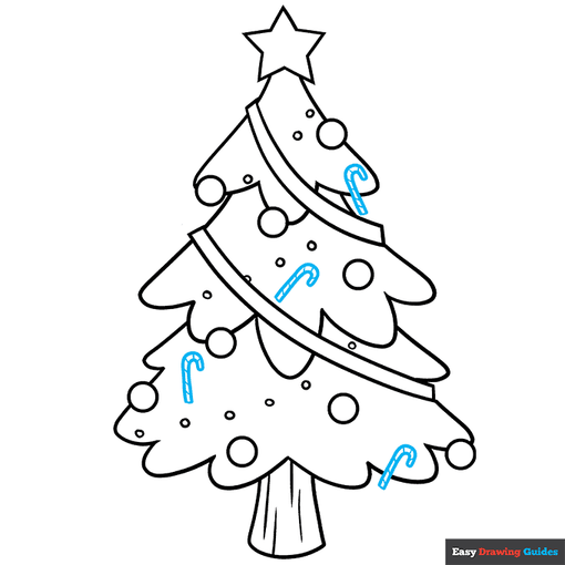 Cartoon Christmas Tree step-by-step drawing tutorial: step 8