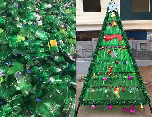 Christmas Trees From 2,000 Discarded Plastic Bottles To Adorn Hyderabad