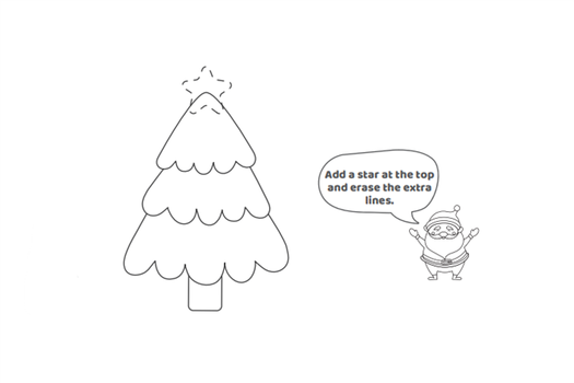 Step 6- How to draw a Christmas tree- Kids activities blog- Add a star at the top and erase the extra lines.