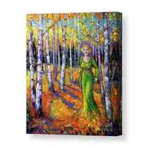 THE LADY OF THE ASPEN TREES modern impressionism palette knife painting Canvas Print / Canvas Art by Mona Edulesco
