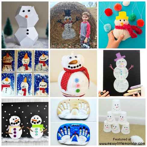 Snowman art and craft ideas for kids. Winter themed topic activities.