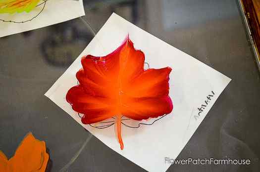 second layer of paint applied to autumn leaves on glass, pamela groppe art