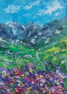 Flowers Small Impasto Painting Mountain Landscape Painting thumb