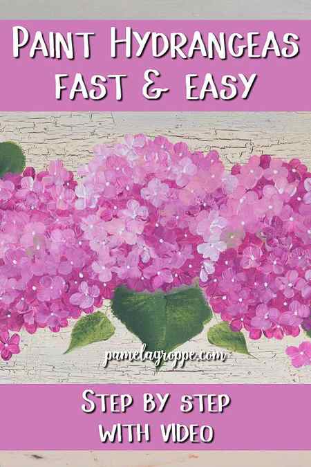 hand painted pink hydrangeas with text overlay, Paint Hydrangeas fast and easy, pamela groppe art