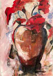 Original art for sale at UGallery.com | Blooming Red by Sharon Sieben | 2.755 zł | acrylic painting | 21.5