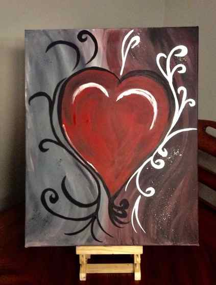 Handmade Valentines Day Card Acrylic Paint with Gold Enamel Paint Pen