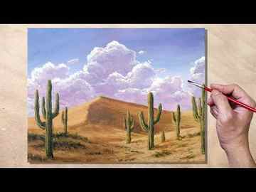 How to Paint Desert Cactus Landscape Acrylic Painting