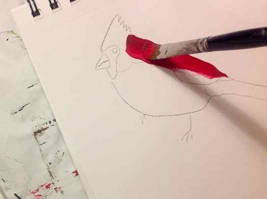 Paint first stroke, How to Paint a Cardinal in Acrylics