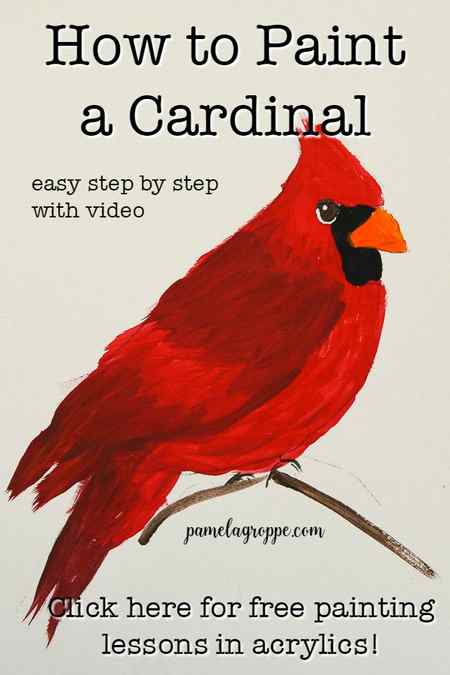 Cardinal painting in Acrylics with text, pamelagroppe.com