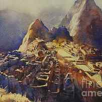Watercolor painting Machu Picchu Peru by Ryan Fox