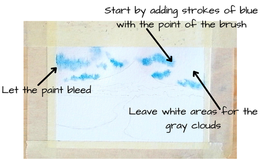 Step 1- painting the watercolor sky
