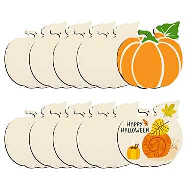 Large Size 7inch Wooden Halloween Thanksgiving Ornaments to Paint, DIY Blank Unfinished Pumpkin Wood Discs Ornament for Crafts Hanging Autumn Decorations(10PCS, Beige Pumpkin )