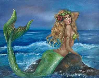 Wall Art - Painting - #534 Mermaid on a rock by Maria O