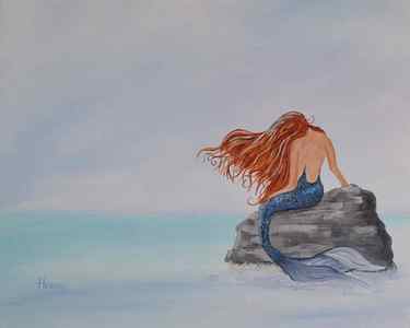 Wall Art - Painting - Mermaid on a Rock by Dick Heberly