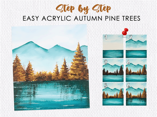 autumn pine tree easy acrylic painting step by step for beginners