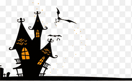black and orange haunted house, Halloween Haunted attraction Wall decal Party, Halloween bat, happy Halloween, festive Elements png thumbnail