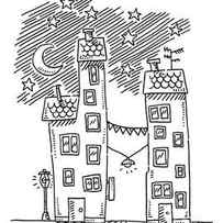 Cartoon Buildings At Night Drawing by Frank Ramspott