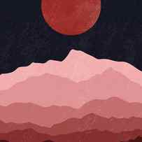 Full moon phase abstract contemporary landscape boho poster gradient colors of mountains by MOUNIR KHALFOUF