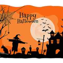 Halloween Horror Illustration, Halloween Spooky Night Full Moon And Haunted Castle, Halloween Moon by MOUNIR KHALFOUF
